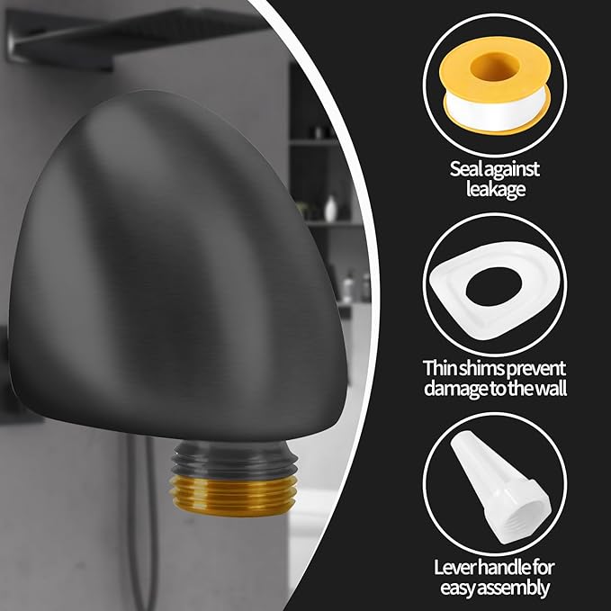 50560-BL Wall Supply Elbow For Hand Shower Elbow Adapter,Water Supply Elbow For Hand Shower,Wall-Mount Supply Wall Elbow For Hand Held Shower Elbow Adapter,Matte Black