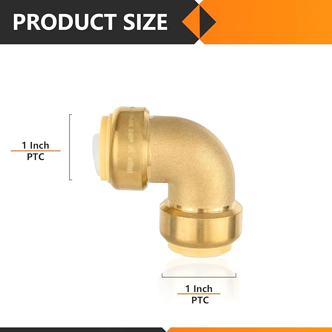 5-Pack HeSun Pushfit 90 Degree Elbow, 1" x 1" Push to Connect Plumbing Fittings with Disconnect Clip, Brass Push-fit Fittings for PEX, Copper, CPVC, PE-RT Pipes(PF050-5)