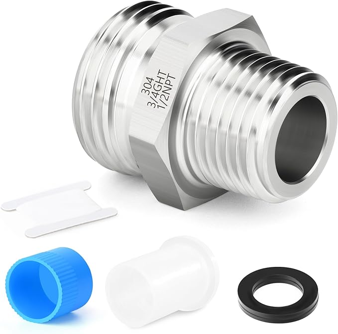 TAISHER 1PCS 304 Stainless Steel Garden Hose Adapter, 3/4" GHT Male x 1/2" NPT Male Garden Hose Connector with Washers