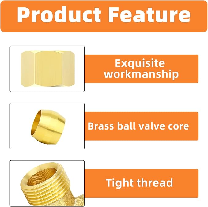 GASHER 10PCS Brass 90 Degree Elbow Compression Tube Pipe Fitting Connector, 1/4" Tube OD x 1/4" NPT Male Connector