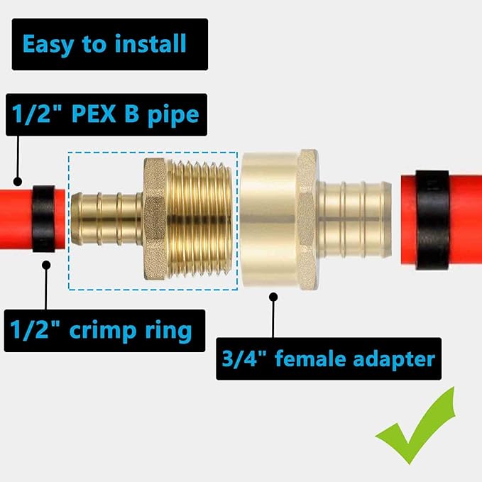 (10 Pack) Lidertik 3/4 NPT to 1/2 PEX Fittings Adapter, 1/2" PEX F1807 to 3/4" NPT Male Threaded Adapter Brass