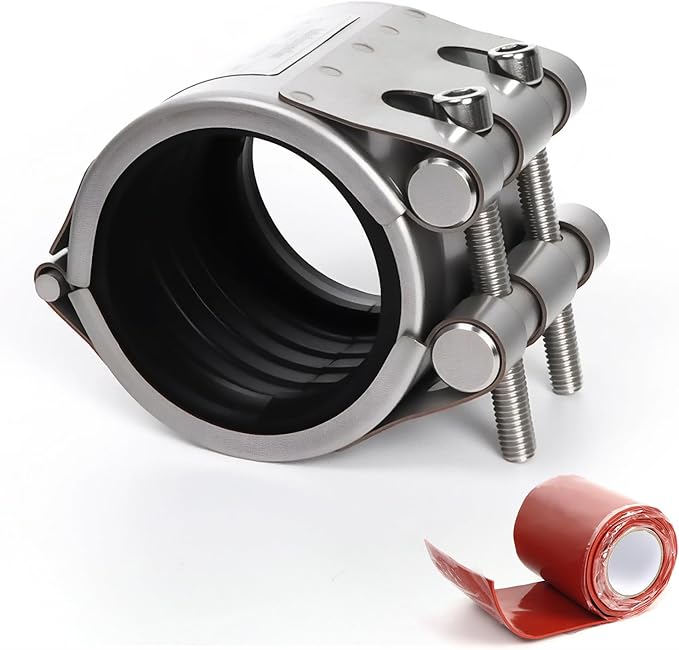 Kodilin Upgraded Pipe Repair Clamp with M1 Self-Adhesive Leak-Sealing Tape | 304 Stainless Steel Rust-Proof Emergency Pipe Repair Kit for Plastic & Metal Pipes, 2" (56-59mm)