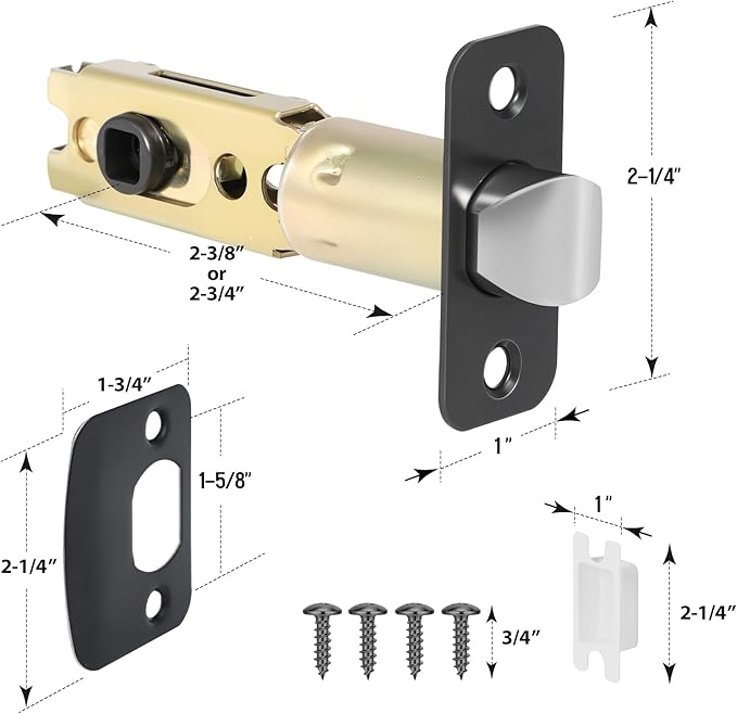 Matte Black 2 Pack Door Lock Parts, Adjustable Door Latch Replacement, Door Lock Replacement Parts, Door Deadlatch Mechanism