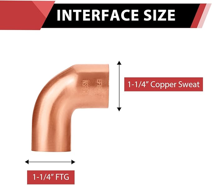 1-Pack EFIELD 1-1/4" FTG x Copper Short Radius 90° Street Elbow Copper Fitting (1-1/4"x1-1/4"),(COPPER083)