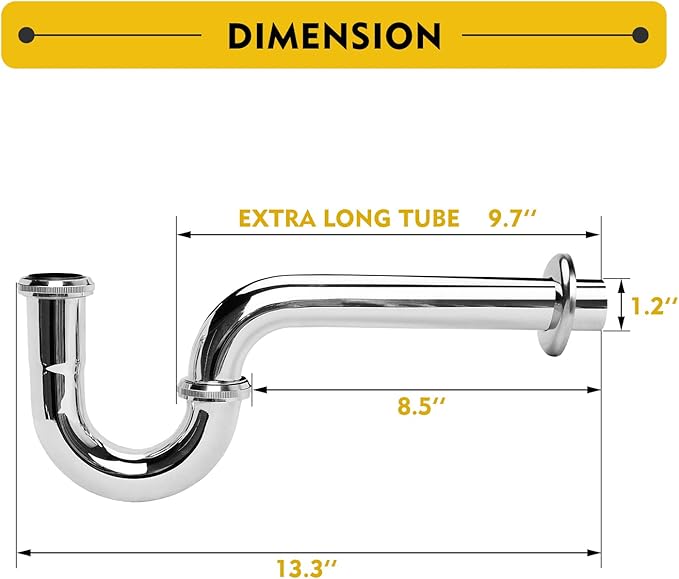 Stainless Steel P-Trap - 1 1/4 Inch Bathroom Basin Sink Waste Trap with Reducing Washer, Chrome Finish, Silver