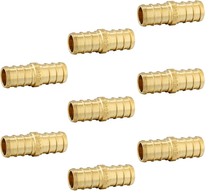 8-Pack EFIELD Barb Crimp Pex Brass Fitting, 1/2 Inch X 1/2 Inch Straight Couplings, ASTM F1807,(PEX1807002-8PCS)