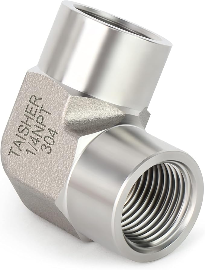 TAISHER 2PCS 304 Stainless Steel 90 Degree Barstock Street Elbow, 1/4 Inch NPT Female Pipe to 1/4 Inch NPT Female 304 Stainless Pipe Fitting