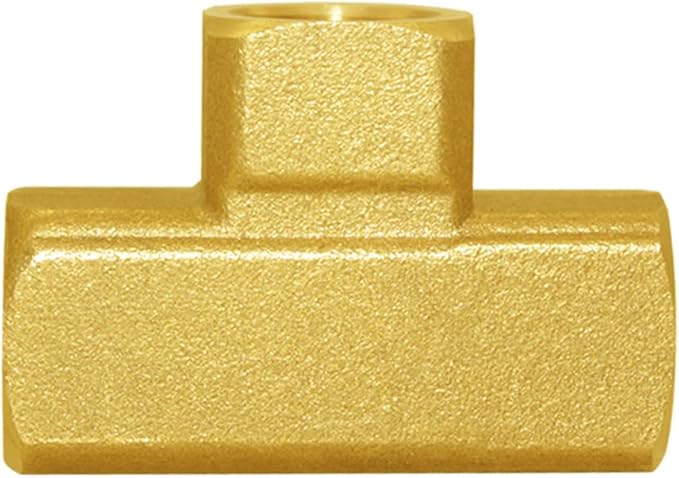 Joywayus Brass Pipe Fitting Barstock Tee 3 Way 1/4" x 1/4" x 1/4" NPT Female Hose Fitting(Pack of 2)