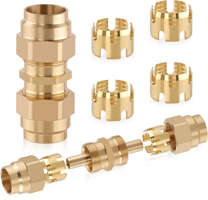 Brass 2PCS 1/2” OD Union Tube with 4 PCS Fitting Sleeve Tube, Air Brake Hose Fittings for Air Brake Systems,perfect for industrial use or trucks trailers