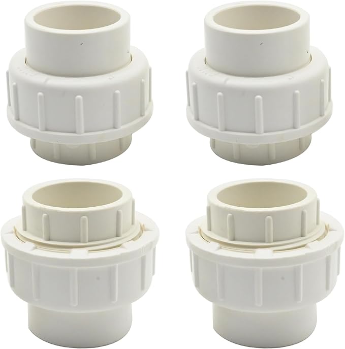 4 Pcs 1" White PVC Union Pipe Fitting (Socket x Socket), PVC Slip Union Adapter Coupling Schedule 40 EPDM O-Ring, Coupling Pipe Fitting