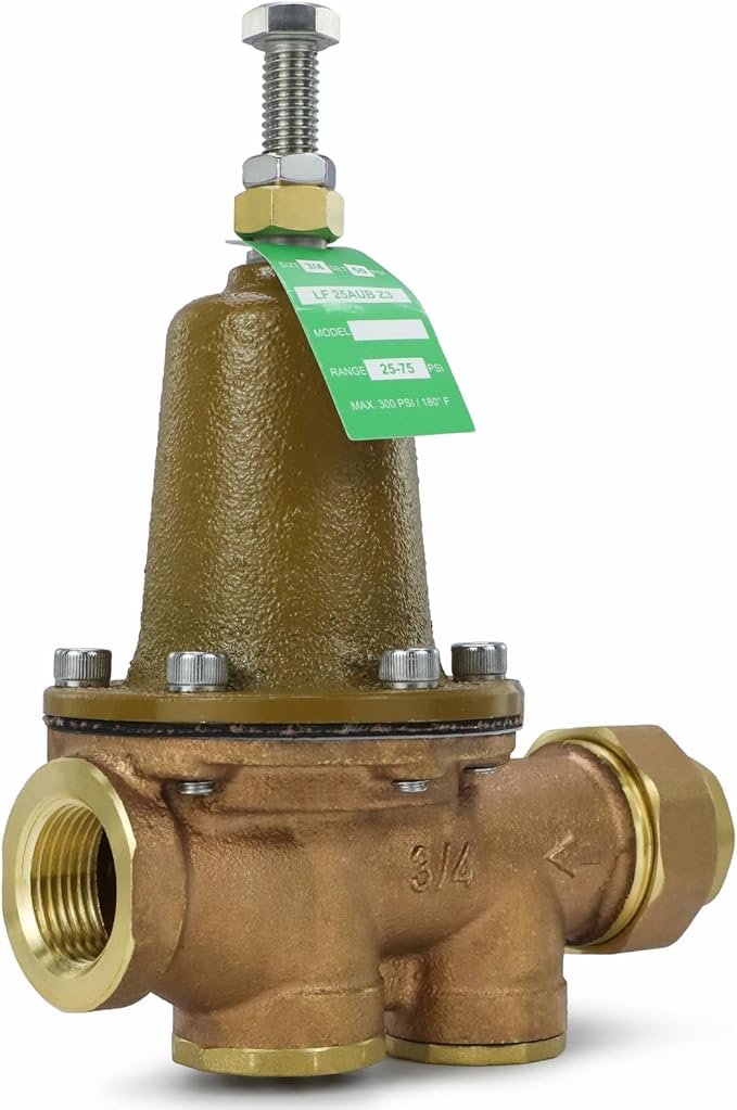 LF25AUB-Z3 Water Pressure Reducing Valve 3/4 inch NPT Female Union + NPT Female, Polymer Seat, Adjustable 25-75 PSI
