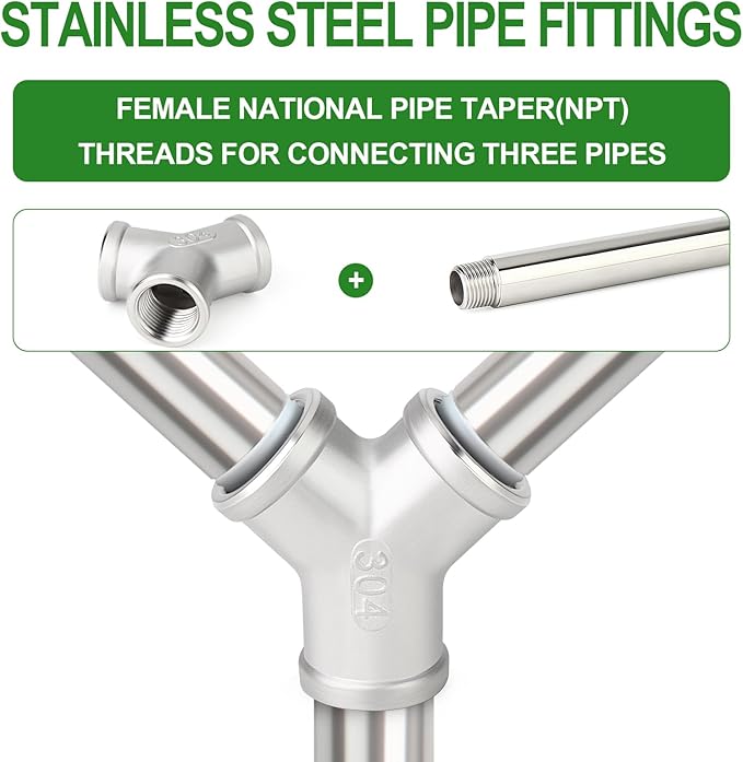 TAISHER 2PCS 304 Stainless Steel Y Shape 3 way Pipe Fittings, 1/4" x 1/4" x 1/4" NPT Female Pipe Fittings
