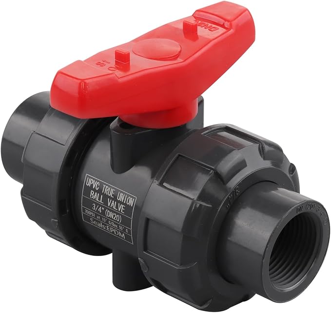 DERNORD 2 Pack PVC True Union Ball Valve NPT Threaded with Full Port, EPDM O-Rings, and Reversible PTFE Seats, Rated at 200 PSI (3/4 Inch NPT Threaded)