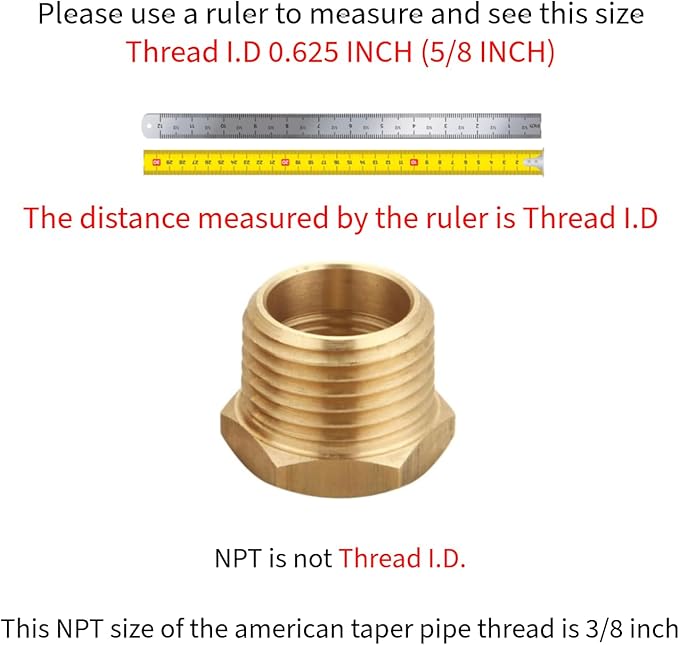 1/2 Inch NPT Male x 3/8 Inch NPT Female Brass Pipe Fitting, Hex Bushing, Reducer Adapter, Thread 0.75" OD to 0.625" ID, (10 Piece)