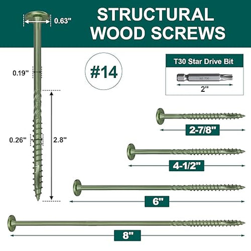 #14 Heavy-Duty Wood Screws, Star Drive Deck Screws, Rust Resistant Timber Screws for Timber/Log/Landscaping Wood (2-7/8 Inch,100Pcs,Green)