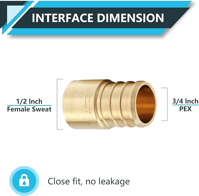 (30-Pack) PEX Fittings, Pex 3/4"x1/2" Female Sweat Copper Adapter, Brass Crimp Fittings, for PEX Tubing Pipe Plumbing, ASTM F1807(PEX1807133-30Pack)