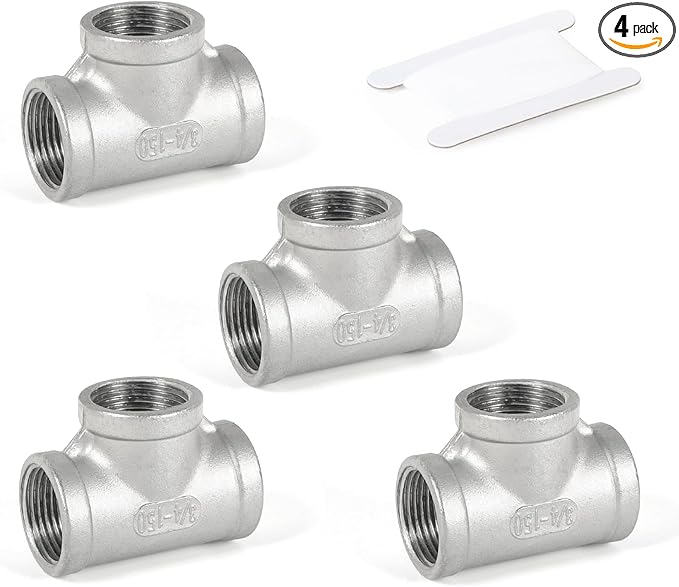 Kodilin Pipe Fittings 304 Stainless Steel Tee Pipe Fittings 3/4" x 3/4" x 3/4" NPT Female Thread Adapter - 4PCS