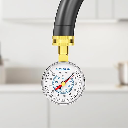 MEANLIN MEASURE 0~100Psi 3/4" Female Water Pressure Test Gauge, 2.5" FACE DIAL with Red Indicator Hands, Hydraulic Tester Suitable for Gardens, Water Pipes
