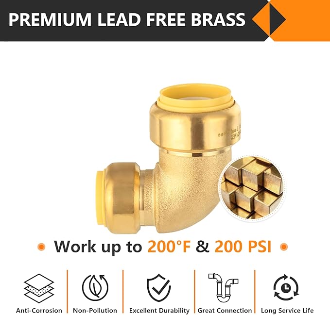 40-Pack HeSun Pushfit 90 Degree Elbow, 1"x3/4" Push to Connect Plumbing Fittings with Disconnect Clips, Brass Push-fit Fittings for PEX, Copper, CPVC, PE-RT Pipes(PF146-40)