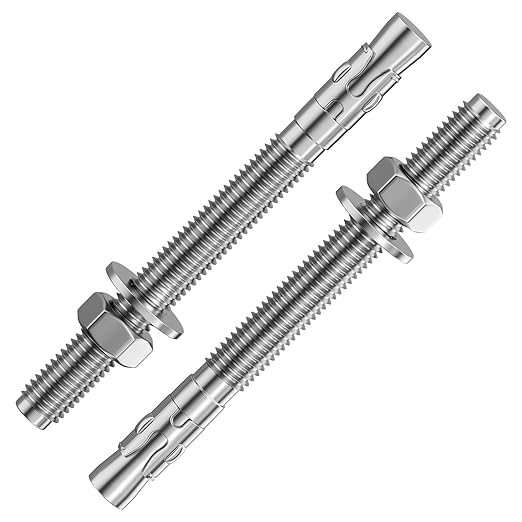 5Pcs 1/2x5-1/2 Inch Standard Fasteners for Heavy-Duty 304 Stainless Steel Wedge Anchors for Cement and Concrete