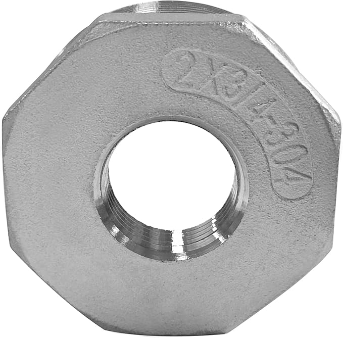 Stainless Steel 2" Male NPT to 3/4" Female NPT Reducer Hex Bushing Pipe Fitting Adapter (pack of 1)