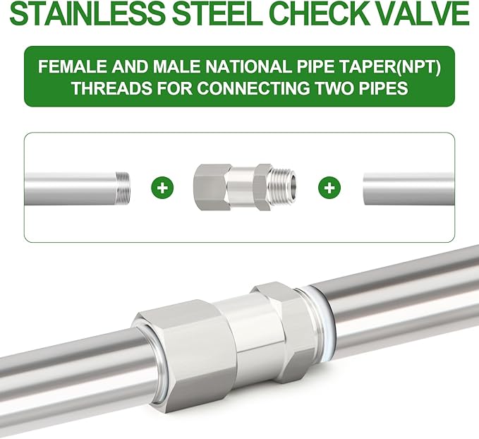 TAISHER 1PCS 316L Stainless Steel 3/8" NPT Male x 3/8" NPT Female Check Valve,Backflow Prevention,One Way Non-Return Check Valves