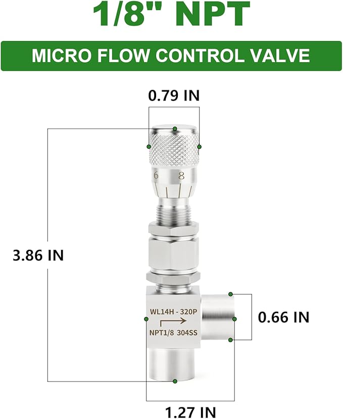 TAISHER 1PCS 304 Stainless Steel Reduce Port 3mm 90 Degree Elbow Needle Valve 1/8" NPT Female，Accurate Dials For Micro Flow Control Instrument Gauge Water Gas Oil