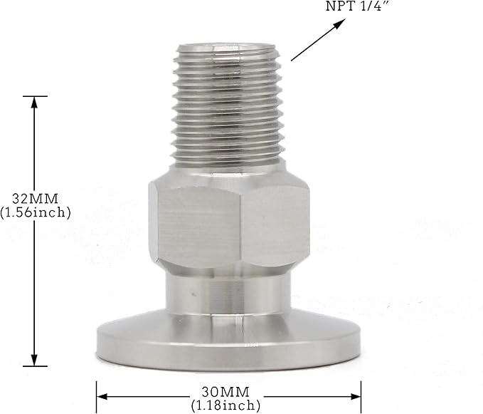 SS304 KF16 NPT Male Adaptor thread 1/4" NW16 KF Male coupling ISO-KF16 X NPT 1/4"