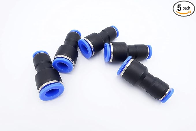Push to Connect Fitting 3/8" Tube OD x 1/4" Tube OD Reducer, Pneumatic Air Water Straight Union Two Way Connector/Coupler (Pack of 5)