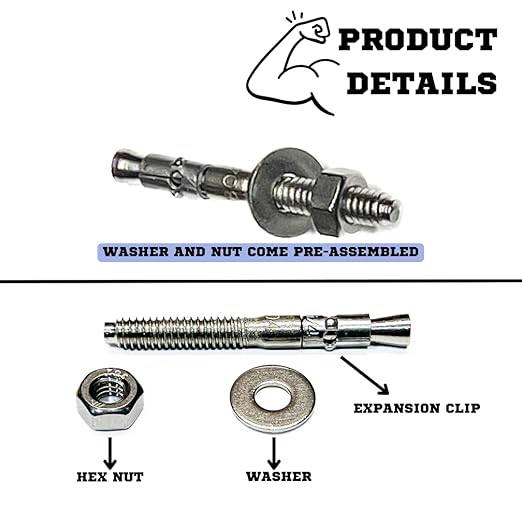 Wedge Anchors – Heavy-Duty 304 Stainless Steel Expansion Bolts for Concrete & Masonry, Rust-Resistant & Durable - 1/4" X 2-3/4" - 25 Pack
