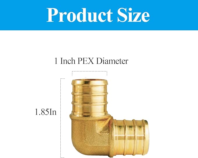 WiseWater 8 Pcs PEX Fittings 1 Inch, 1 Inch 90 Degree Elbow PEX Fittings, Brass Barb Crimp PEX Pipe Fitting for PEX Pipe Plumbing Projects (Pack of 8)