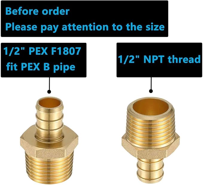 (15 Pack) Lidertik PEX Fittings 1/2 Inch Male NPT Adapter, 1/2" PEX-B F1807 to 1/2" NPT Male Threaded Adapter Brass
