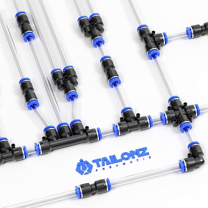 TAILONZ PNEUMATIC 1/4"3/8"1/2" Push to Connect Fittings Air Hose Fittings, Push-in Fittings, Threaded Connection Kits, Suitable for Nylon Tube PU Tube Air Tube and Other Connection Kits（Pack of 66）