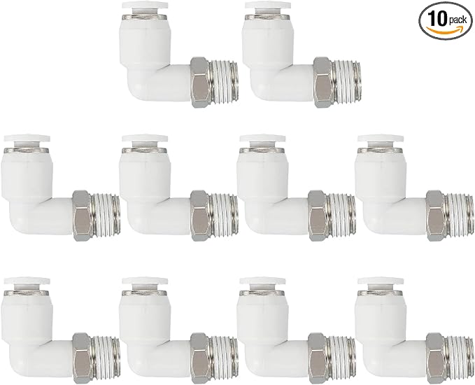 PATIKIL Push to Connect Fitting, 10 Pack Pneumatic Air Elbow Quick Connector 1/8"PT Male Thread x 4mm Tube 90 Degree Connect Tubing Elbow Air Tube Fitting Pneumatic Quick Adapter, White
