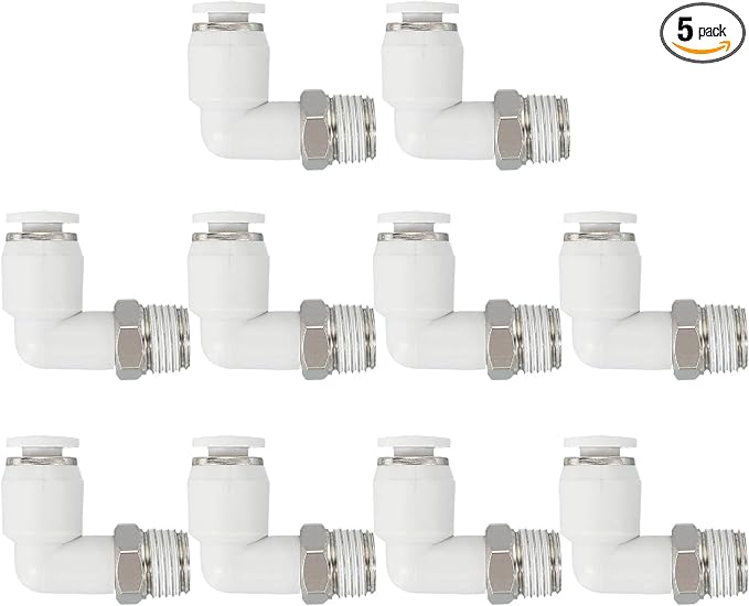 PATIKIL Push to Connect Fitting, 5 Pack Pneumatic Air Elbow Quick Connector 1/8"PT Male Thread x 4mm Tube 90 Degree Connect Tubing Elbow Air Tube Fitting Pneumatic Quick Adapter, White