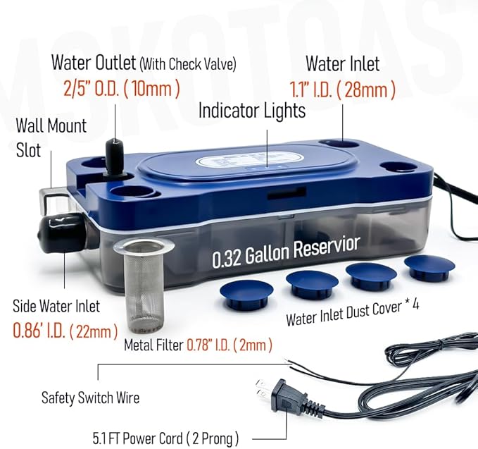 50 FT Lift 32 GPH HVAC Condensate Pump, 115V/230V Ultra Quiet (＜17dB) AC Condensation Removal Pump with Automatic Safety Switch for Air Conditioner, Furnace, Dehumidifier, Ice Maker