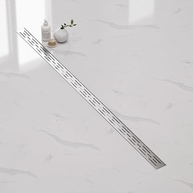 Neodrain 60 Inch Rectangular Linear Shower Drain with Brick Pattern Grate, Brushed 304 Stainless Steel Bathroom Floor Drain, Shower Linear Drain &Leveling Feet, Hair Strainer, CUPC Certified