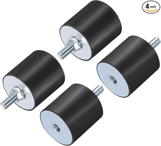 uxcell 4pcs M8x23mm Rubber Isolator Mounts with Studs 40x40mm Male Female Vibration Shock Absorber Zinc Plated Cylindrical Thread Mounts Anti Vibration Isolators with 4pcs M8 Lock Nuts