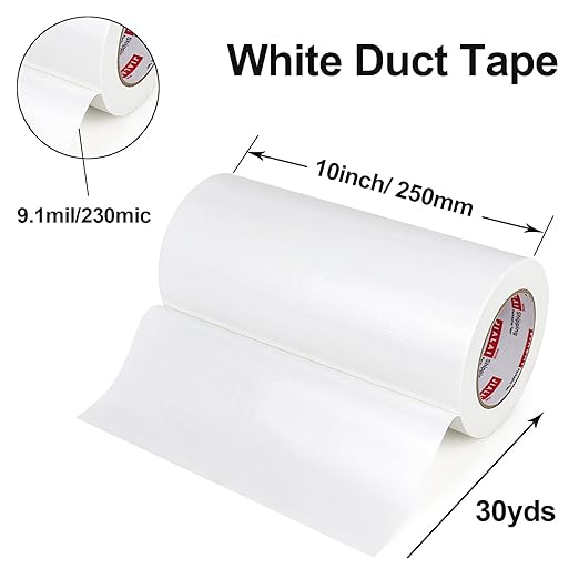 10" Wide White Duct Tape, Heavy Duty Waterproof Tape 10 Inches x 30 Yards, 9 Mil, Strong, Flexible, No Residue, UV Resistant for Crafts & Home Improvement