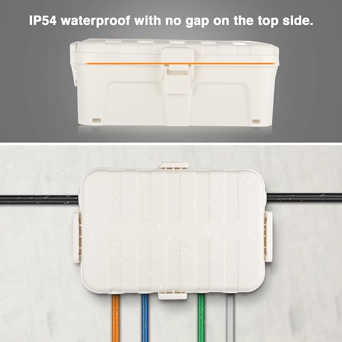 Flemoon 2-Piece Outdoor Waterproof Electrical Box Set – 12.5" x 8.5" x 5" Large Electrical Box & 11.3" x 4.3" x 3" Extension Cord Cover for Power Strip, Outlet, Holiday Light, White