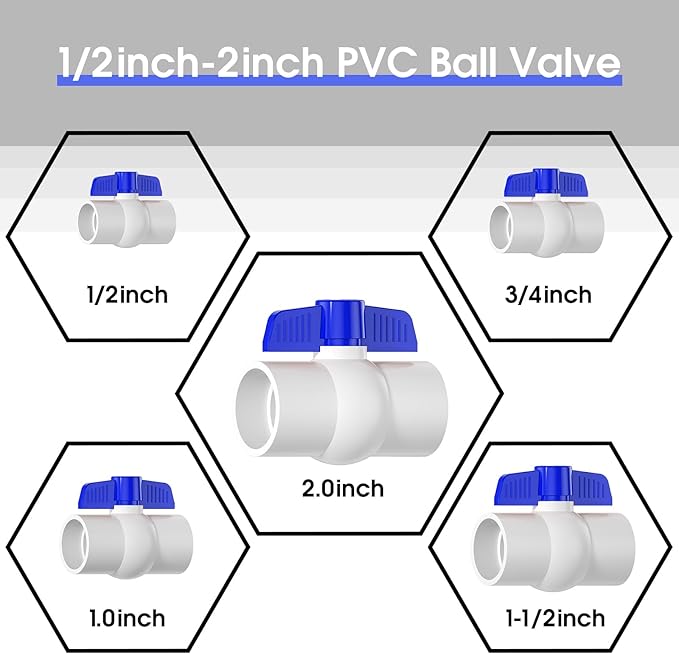 10PCS 1" PVC Ball Valve, SCH40 Slip PVC Water Pipe Valve with Easy Turn Blue T-Handle, Shut-Off Ball Valve Socket for Swimming Pool, Sprinkler Lines, Outdoor Plumbing & Irrigation System