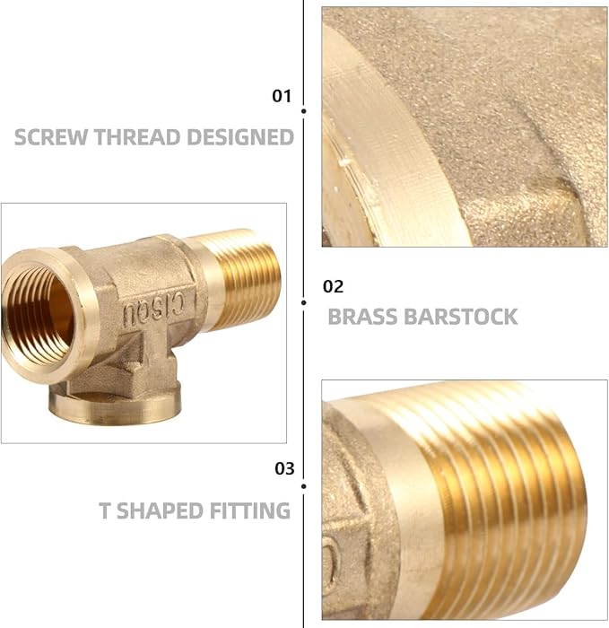 Brass Tee Fitting Dn15 Male-Female Thread Conversion Connector, 3-Way Brass Pipe Adapter for Water Oil Gas Plumbing Industry Supplies
