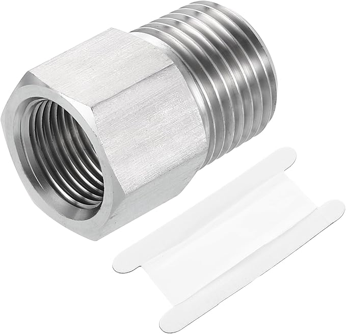 uxcell Pipe Fitting Reducing Adapter, 1/2" NPT Male x G3/8" Female 304 Stainless Steel Reducer Connector for Water Oil Air Pressure Gauge, Silver