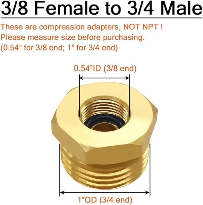 Joywayus 2PCS 3/4 GHT Male to 3/8 Compression Female Thread Bushing Pipe Fitting, Brass Reducer Faucet Connector Water Hose Adapter, Supply Line to Garden Hose Adapter for RV Kitchen Bathroom Plumbing