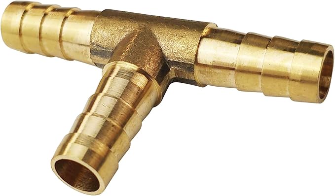 2PCs 5/16" Brass Hose Barb Fitting Tee 3 way Barbed Splicer Mender Union Fitting with 6PCs Hose Clamp for Oil Water Air