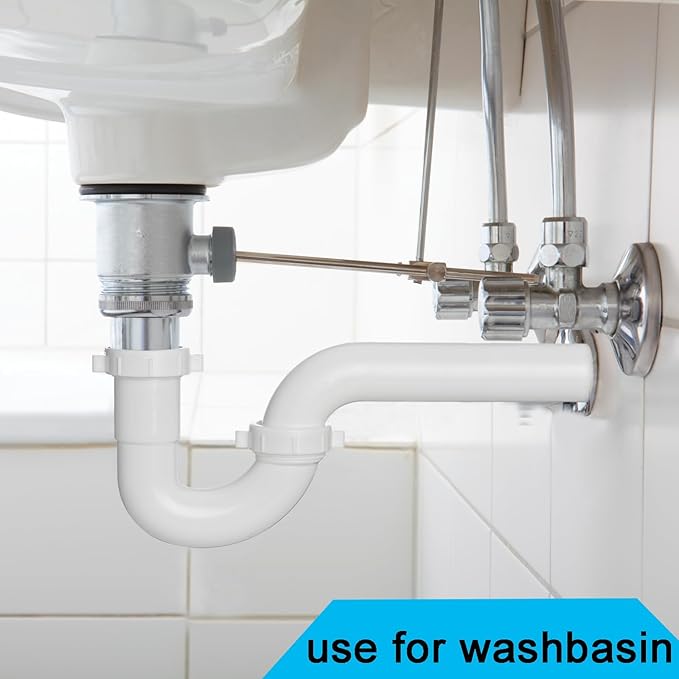 (1 Pack) Yariwiz White P Trap 1 1/2 Inch for Bathroom Kitchen Sink Drain Pipe Tubular Kit with Blue TPE Washer KSD-002W