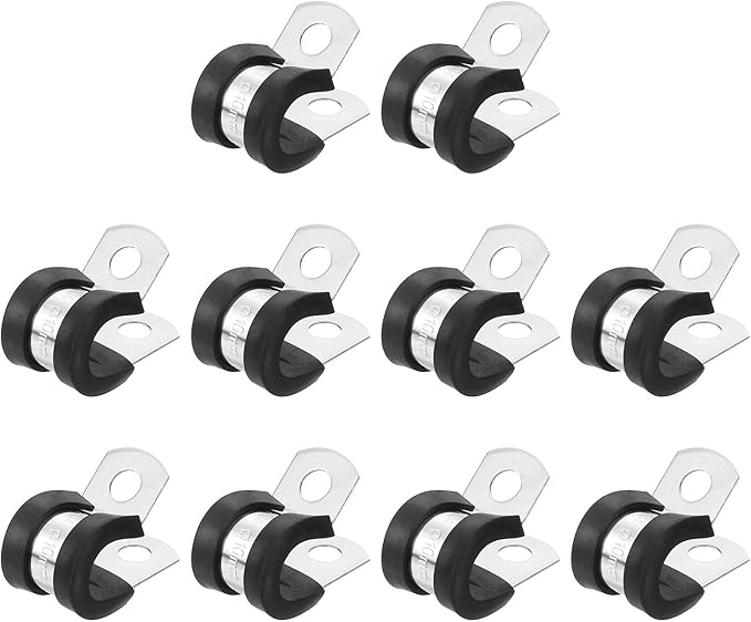 uxcell 3/8" (10mm) Stainless Steel Rubber Cushioned Insulated Pipe Clamp, 10Pcs