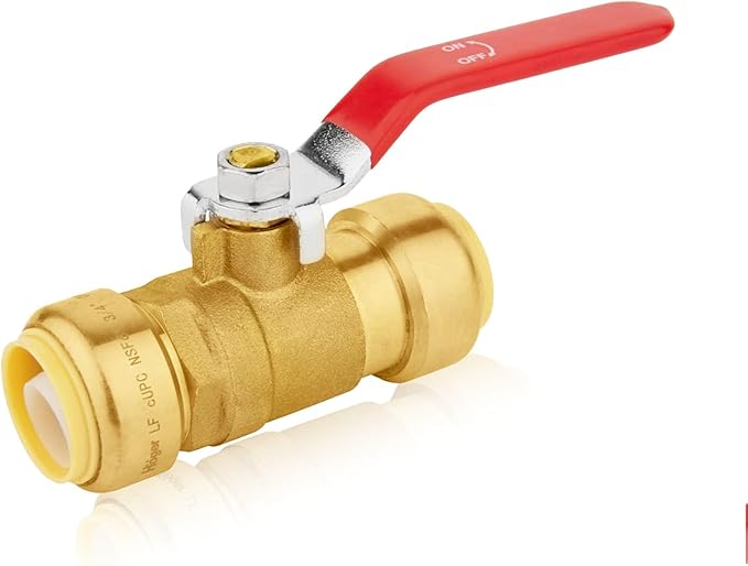 1-PC HeSun Push Fit Ball Valve, 1-Inch Push-to-Connect Full Port Shut-off Valve for Hot and Cold Water,with 1 Disconnect Clip, PEX,Copper,CPVC, Red(PF-VALVE019)