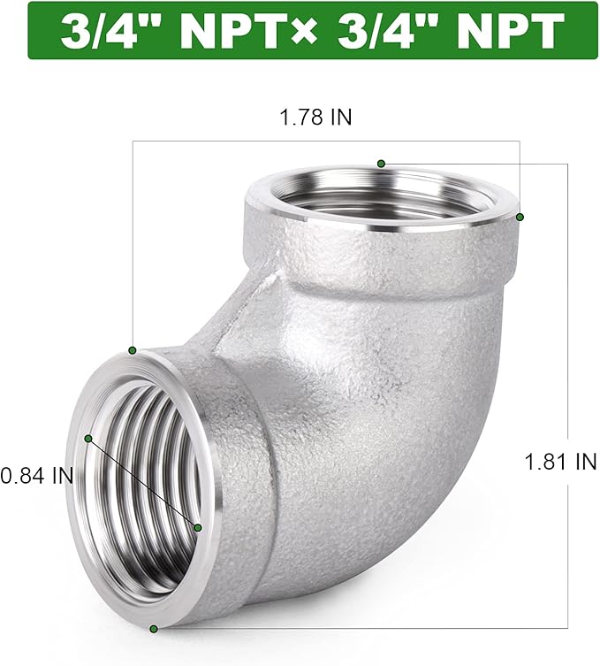 TAISHER 10PCS 304 Stainless Steel 90 Degree Elbow Fittings, 3/4 Inch NPT Female Pipe to 3/4 Inch NPT Female 304 Stainless Pipe Fitting