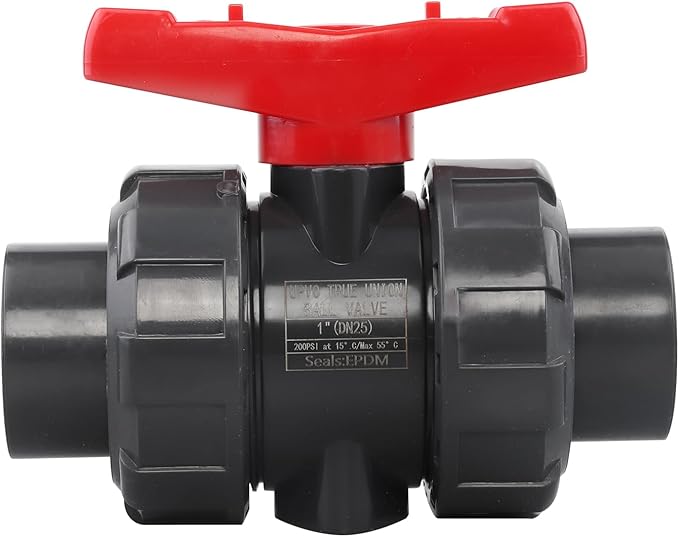 DERNORD 2 Pack PVC True Union Ball Valve NPT Threaded with Full Port, EPDM O-Rings, and Reversible PTFE Seats, Rated at 200 PSI (1 Inch NPT Threaded)